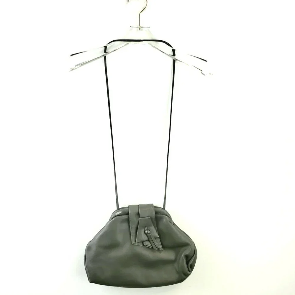 ASPECTS Grey Leather Crossbody Bag Thin Strap Basic Minimal Made in KOREA - Picture 6 of 14